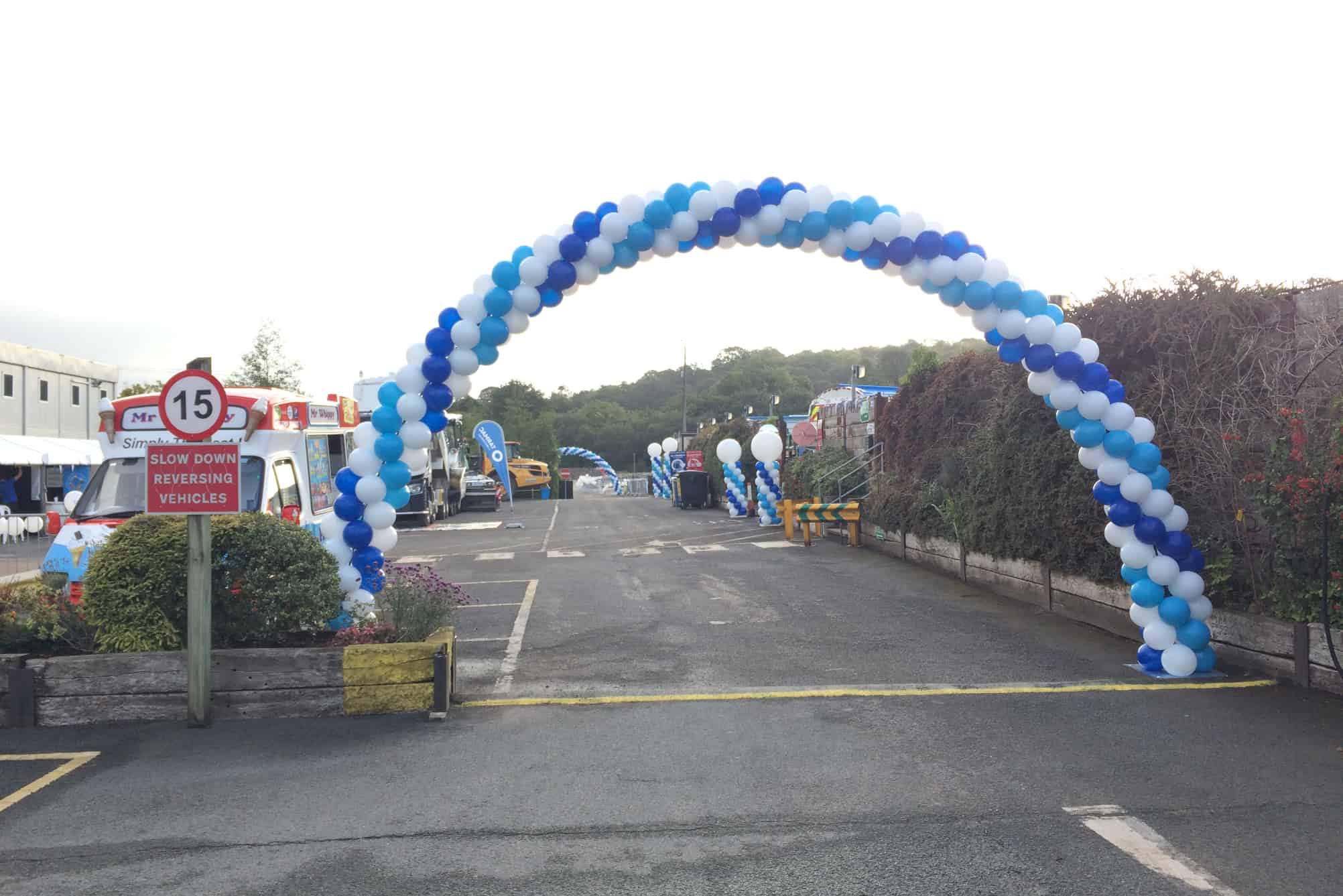 Blue balloon archway at an event