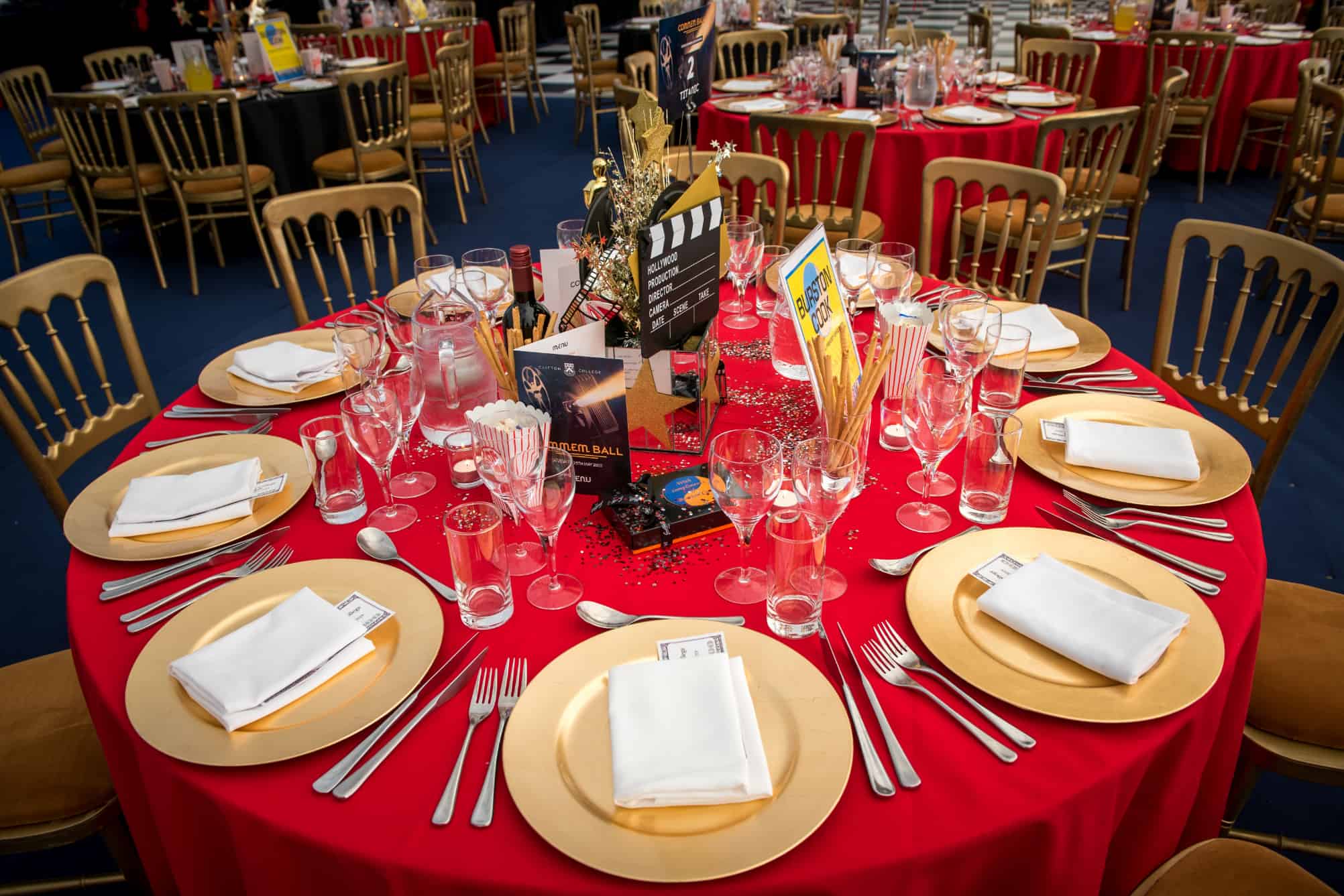Red and gold table settings