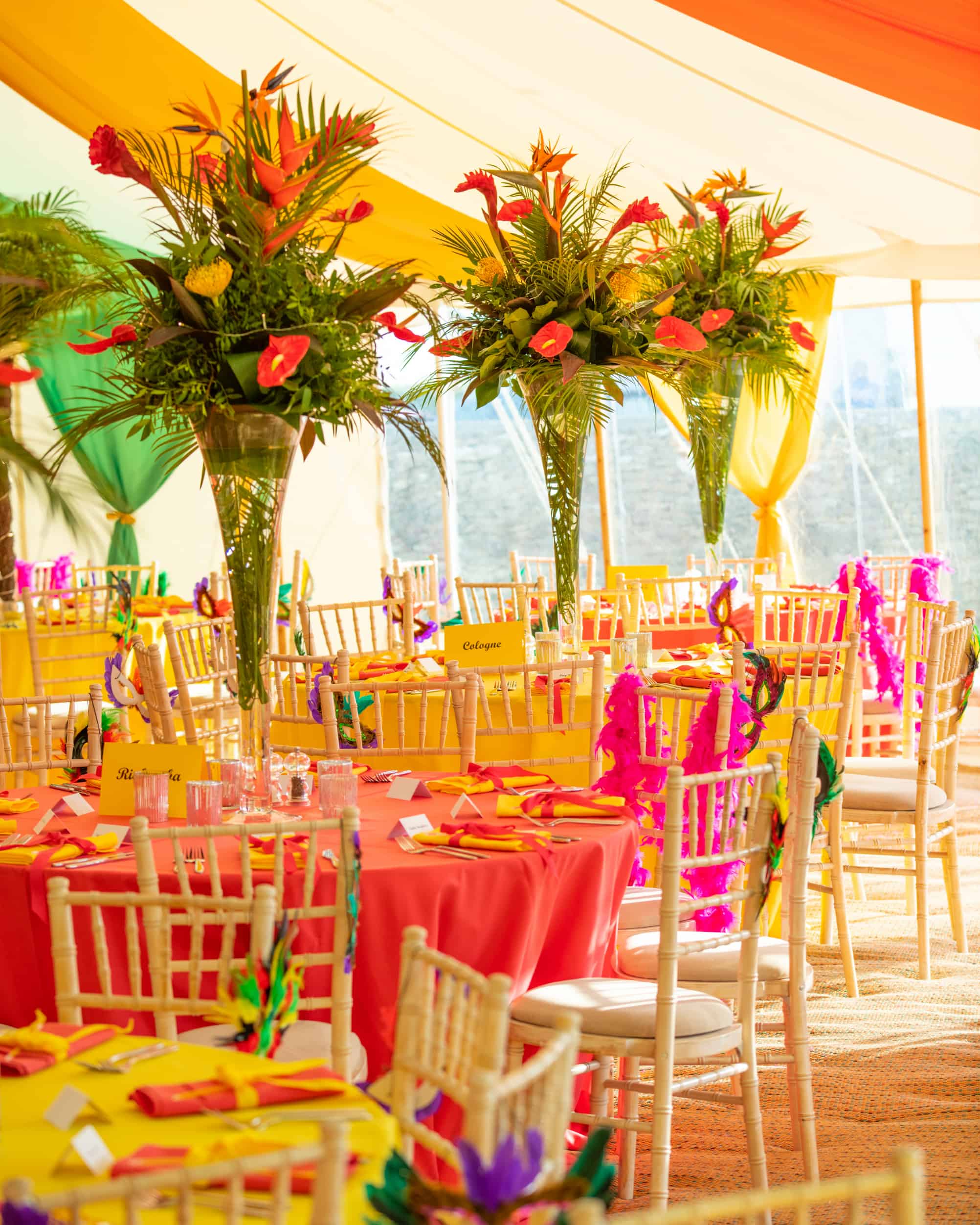 tropical carnival themed centrepieces